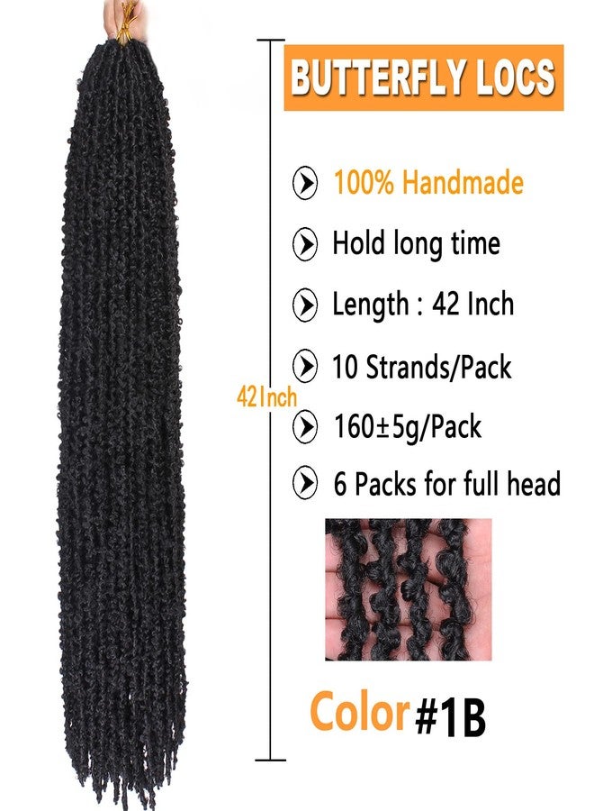 ZRQ 6 Packs Super Long Butterfly Locs Hair 42 Inch Black Distressed Locs Crochet Braids Hair Pre-looped Goddess Locs Hair Extensions Synthetic Handmade Soft Locs For Women 1B# - Image 2